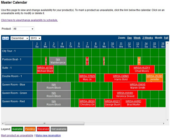 Master Calendar - availability view